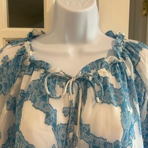 Current Air Blue Relaxed Tie Front Blouse
